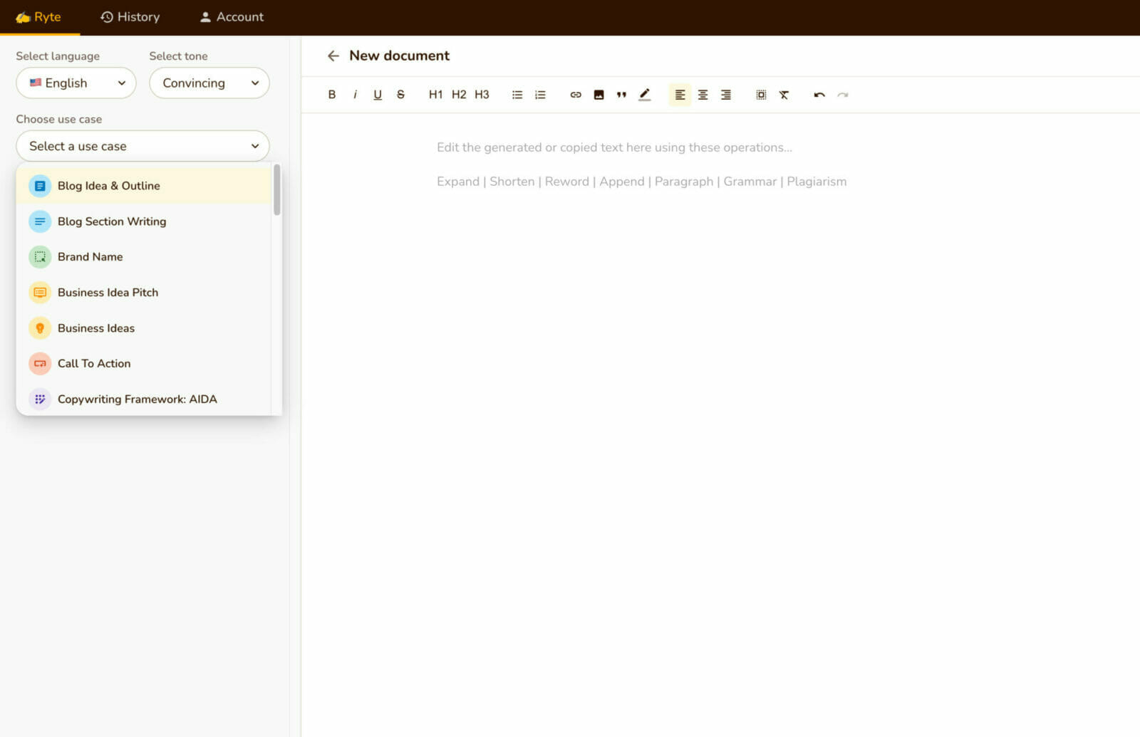 Ryte an AI assistant for writers
