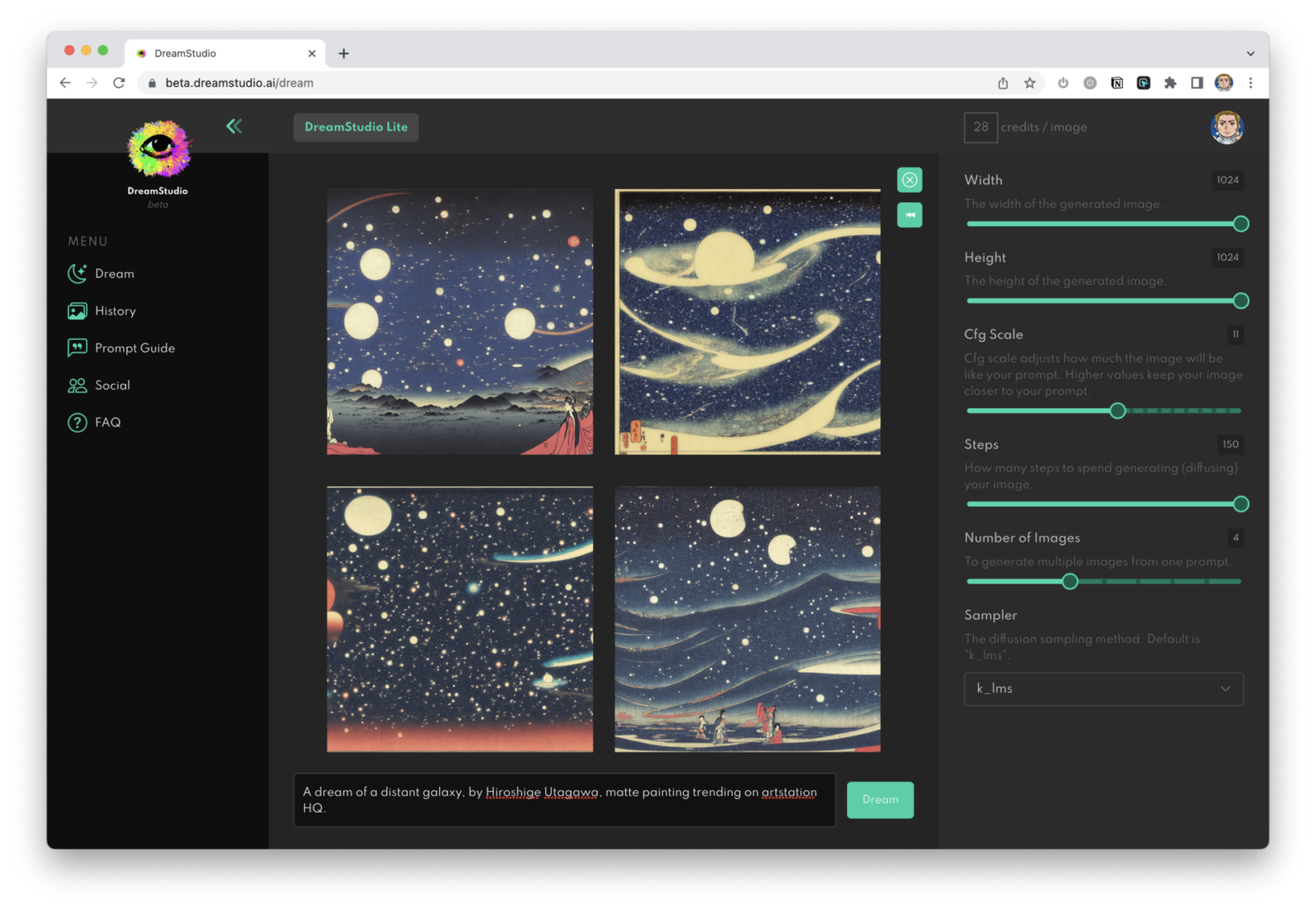Stable Diffusion dreamstudio.ai GUI